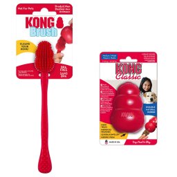 KONG Classic M (8,5 cm) + escova de limpeza KONG brinquedo para cães
