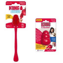 KONG Classic S (7 cm) + escova de limpeza KONG brinquedo para cães