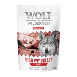 3x180g MINI vaca e frango Wild Bites Wolf of Wilderness snacks cães