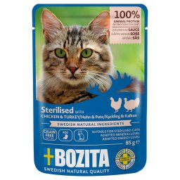 12x85g aves Pedaços em molho Sterilised Bozita comida húmida para gatos