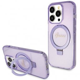 Capa Iphone 15 Pro Max GUESS Logo Glitter com Magsafe e Anel de Suporte Lilas (GUHMP15XHRSGSU)