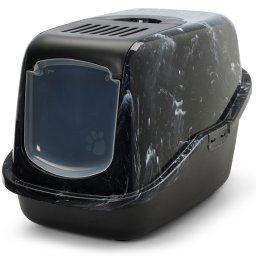 Caixa de areia fechada Savic Nestor Marble para gato preto branco/preto