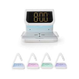 Nedis WCACQ10W1WT - LED RGB Despertador com um carregador sem fios LED/10W/5V branco