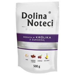 20 X 500 g Dolina Noteci Premium Pouches coelho com mirtilo-vermelho comida húmida para cães