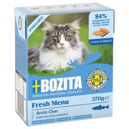 6x370g Sterilised com truta salmonada molho pedaços Bozita comida húmida gatos