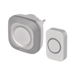 Campainha sem fio 230V + 1xCR2032 IP44 cinza para tomada