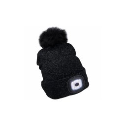 Extol - Gorro com lanterna frontal e carregamento USB 300 mAh, preto com pompom, tamanho único