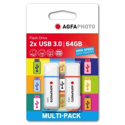 CONJUNTO 2 PEN AGFA USB3.0 64GB CORES SORTIDAS