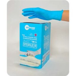 Luvas de nitrilo, sem pó, estéril: cor azul, com certificação 374-5 (caixa de 100 unidades)