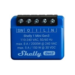 Shelly 1 Mini Gen3 Mini Módulo Interruptor de 1 botão ou Portão de Garagem WiFi