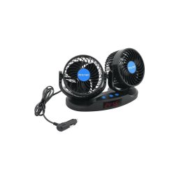 Ventilador de tablero para coche 9W/12V con termómetro, color negro