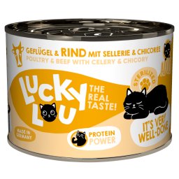 6x200g aves e vaca Sterilised Lucky Lou Alimento húmido para gatos
