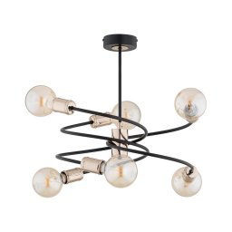 Candeeiro suspenso DISCO 6xE27/60W/230V preto/dourada