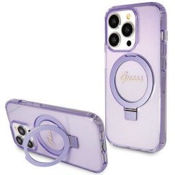 Capa Iphone 15 Pro GUESS Magsafe / Glitter Script Logo / Ring stand GUHMP15LHRSGSU Lilas Original
