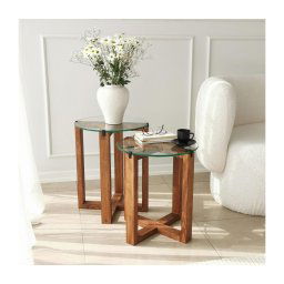 CONJUNTO 2x Mesa de cabeceira AMALFI diâmetro 40 cm castanho/transparente