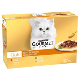 24x85g variedades com frango Delícias suculentas em tiras finas Gourmet Gold para gatos