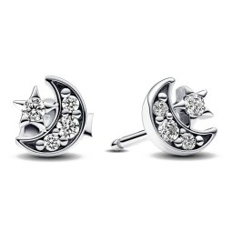 Pandora Brincos Sparkling Moon and Star Stud Earrings 292990C01