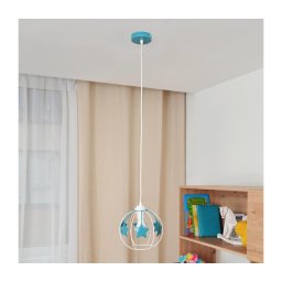 Candeeiro suspenso de criança STARS 1xE27/15W/230V turquesa/branco
