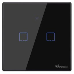 Sonoff T3EU2C-TX Preto Interruptor de Parede Táctil Duplo Wi-Fi+RF