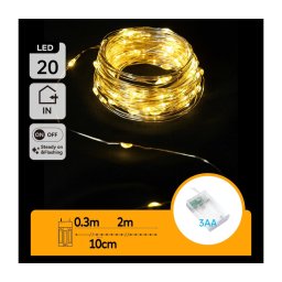 Aigostar - Guirlanda LED 20 LEDs/3xAA 2,3 m, branca quente