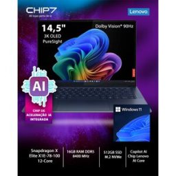 Portátil Lenovo - Snapdragon X Elite X1E-78-100 / 16GB RAM / 512GB SSD / Copilot AI / 14.5" 3K OLED / Windows 11 - Yoga Slim 7X 14Q8X9