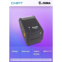 Zebra Impressora de mesa ZD411 TT - 203 dpi, Ethernet, BTLE5, cabos da UE e do Reino Unido