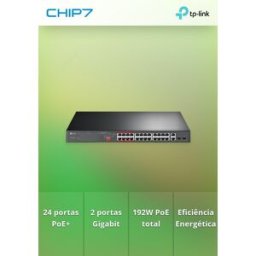 Switch de Rede TP-Link 24 Portas PoE+ 10/100Mbps + 2x Gigabit + 2x Combo Gigabit SFP- TL-SL1226P