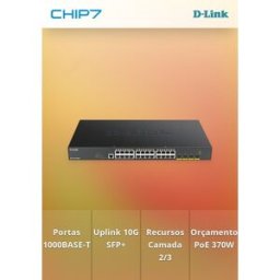 Switch D-Link 24 Portas Gigabit PoE Smart Managed com 4 Portas 10G SFP+ 370Watts