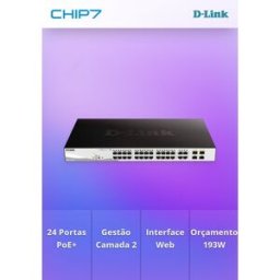 Switch D-Link 24 Portas Gigabit PoE+ Smart Switch + 4 combo 1000BaseT/SFP. (193W)