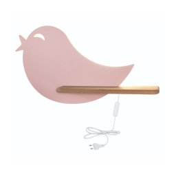 LED Luminária de parede infantil BIRD LED/5W/230V rosa/madeira com prateleira