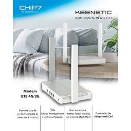 Router Keenetic Runner 4G KN-2210-01EN N300 Mesh 4G Wi-Fi 4 Portas para Uso com Cartão SIM LTE / 4G / 3G