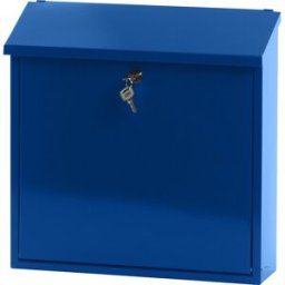 kaiserkraft Caixa de correio, com telhado oblíquo dobrável, AxLxP 370 x 370 x 115 mm, chapa de aço, pintado a pó, azul RAL 5005