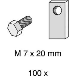 hofe Parafusos, M 7 x 20 mm, embalagem de 100 unid., com porcas especiais