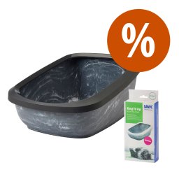 Conjunto inicial: Caixa de areia cinzenta marmoreado/preto + 6 sacos Bag it up gato