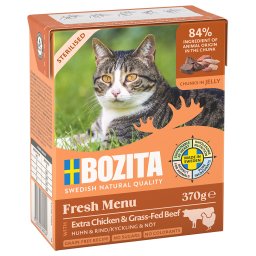 6x370g Sterilised com frango e vaca pedaços gelatina Bozita comida húmida gatos