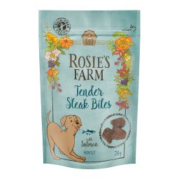 3x70g salmão Adult "Tender Steak Bites" Rosie's Farm Snacks para cães