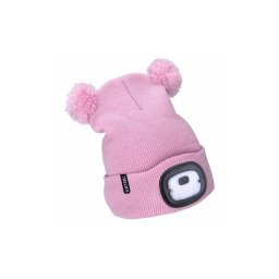Extol - Touca infantil com luz frontal e bateria recarregável 250 mAh via USB, rosa com pompons