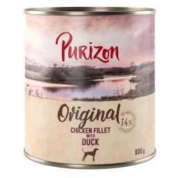 12x800g frango com pato, cenouras e amoras Adult Purizon comida húmida cães