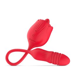 Edc Bem-estar íntimo Teazers Rose Vibrator with Thrusting Dildo