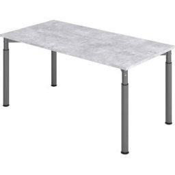 kaiserkraft VERA-ZWO - Secretária com estrutura de 4 pés, regulável em altura, profundidade 800 mm, largura 1600 mm, imitação de betão/grafite