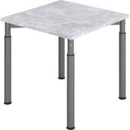 kaiserkraft VERA-ZWO - Secretária com estrutura de 4 pés, regulável em altura, profundidade 800 mm, largura 800 mm, imitação de betão/grafite