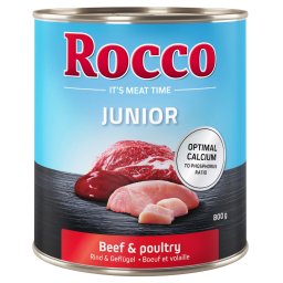 6x800g Aves com vaca Rocco Junior comida húmida cães