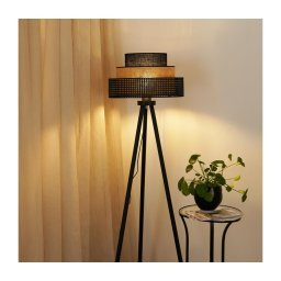 BRILAGI - Lâmpada de pé DAKOTA LUNETA 1xE27/15W/230V preta/ratã