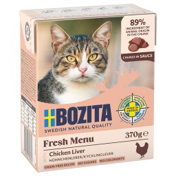 6x370g Fígado de frango molho pedaços Bozita comida húmida gatos