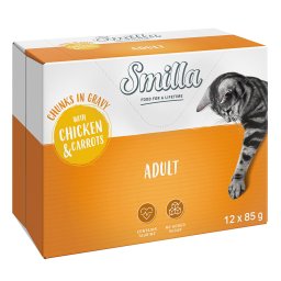 24x85g Adult com frango e cenouras Pedaços Smilla comida húmida para gatos