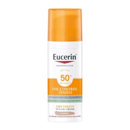 Eucerin Bases de Maquilhagem Protetor solar com cor, controle de oleosidade, toque seco médio, FPS 50+ Protetor solar em gel-creme FPS 50+