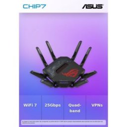 Asus ROG Rapture GT-BE98 Quad-band WiFi 7 AiMesh Extendable Gaming Router, 25Gbps, 320MHz, 4K-QAM, Dual 10G Ports, Quad 2.5G Ports, Subscription-free Network Security, VPNs, 4G LTE/5G Mobile Tethering