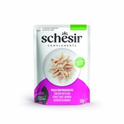 6x70g Frango fiambre Complements filete gelatina Schesir saquetas gato