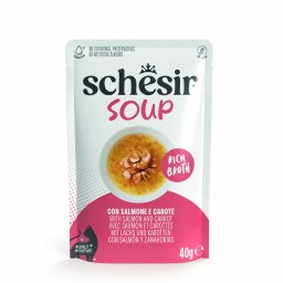 12x40g salmão cenoura sopa para gatos Schesir snacks para gatos