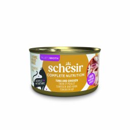 6x 85g atum frango Complete Nutrition filete em caldo Schesir gatos